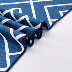 Close-up of navy waffle-weave microfibre bath towel